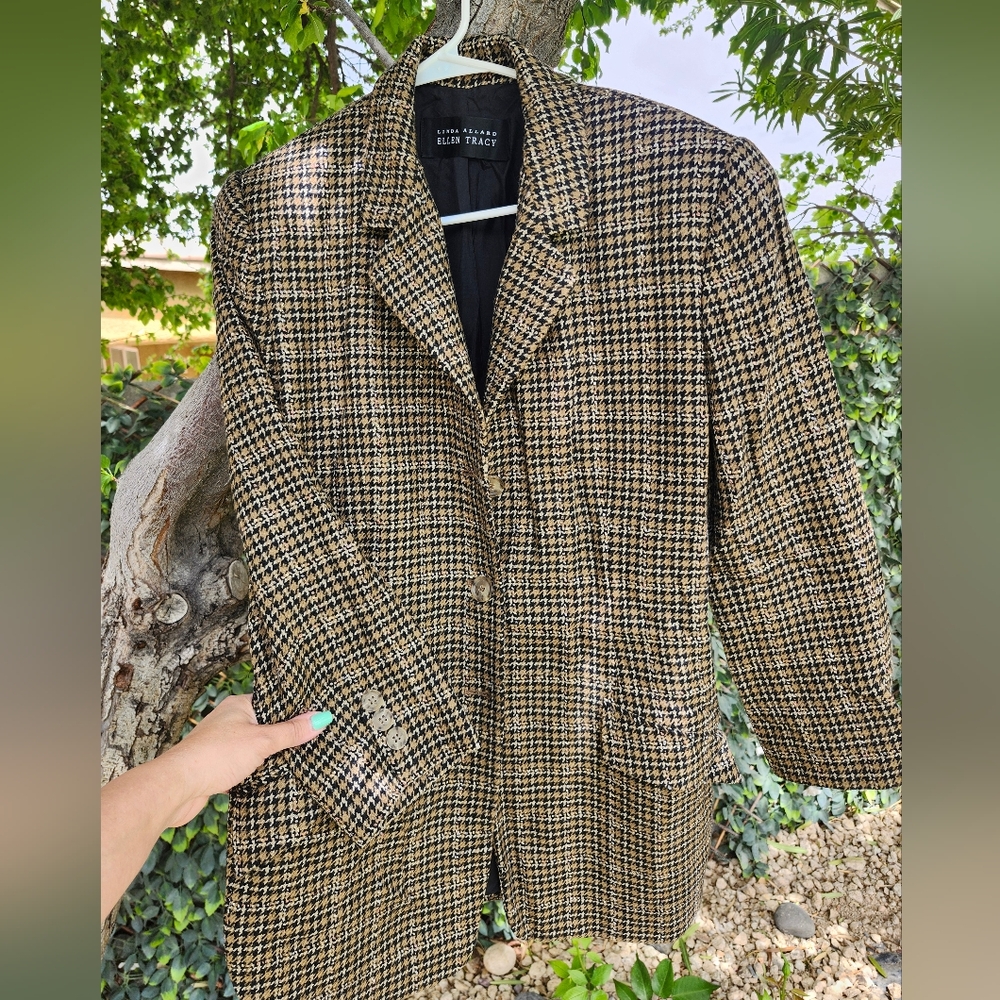 Houndstooth Blazer in Black and Tan Ellen Tracy